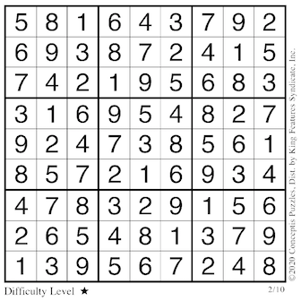 Sudoku answers for Feb. 10